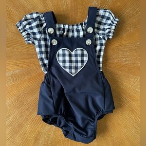 Navy Blue Checkered Kids Overalls